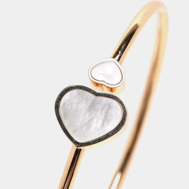 Pre Owned Chopard Happy Hearts Diamond Mother of Pearl 18K Gold Open Cuff Bracelet S