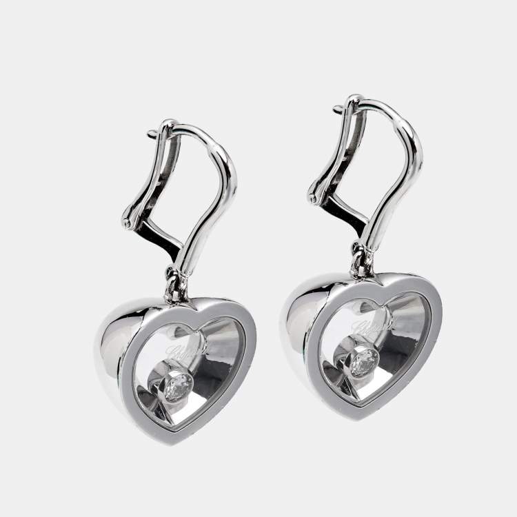 Pre Owned Chopard Happy Hearts Diamond 18K White Gold Drop Earrings