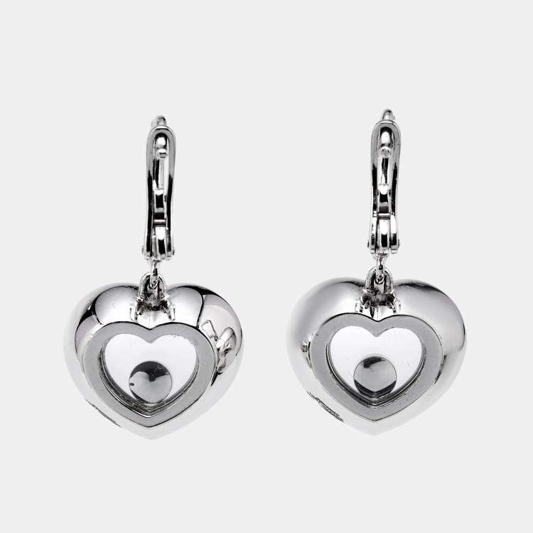 Pre Owned Chopard Happy Hearts Diamond 18K White Gold Drop Earrings