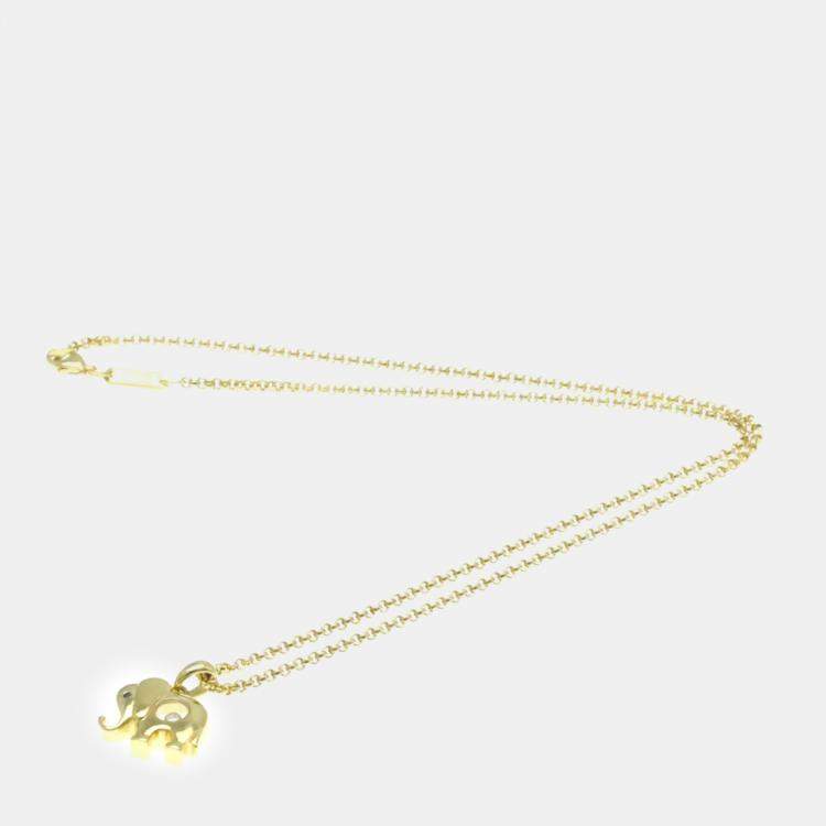 Pre Owned Chopard 18K Yellow Gold Diamond, Sapphire Happy Diamonds Elephant Pendant Necklace