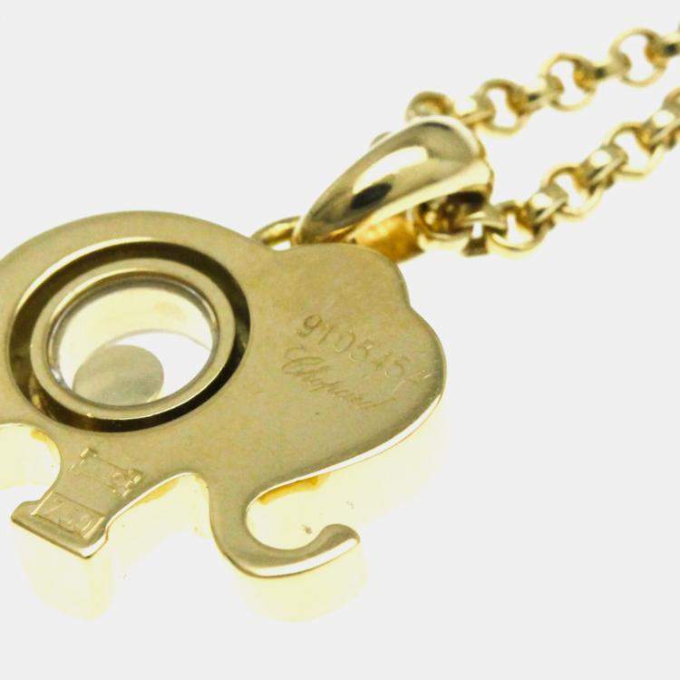 Pre Owned Chopard 18K Yellow Gold Diamond, Sapphire Happy Diamonds Elephant Pendant Necklace
