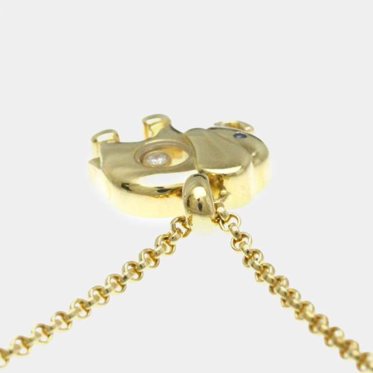 Pre Owned Chopard 18K Yellow Gold Diamond, Sapphire Happy Diamonds Elephant Pendant Necklace