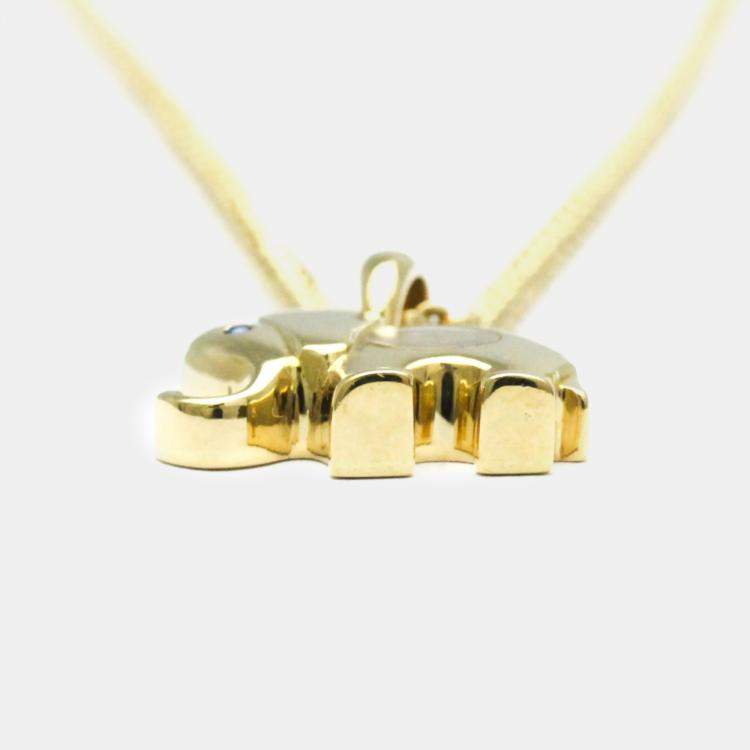 Pre Owned Chopard 18K Yellow Gold Diamond, Sapphire Happy Diamonds Elephant Pendant Necklace