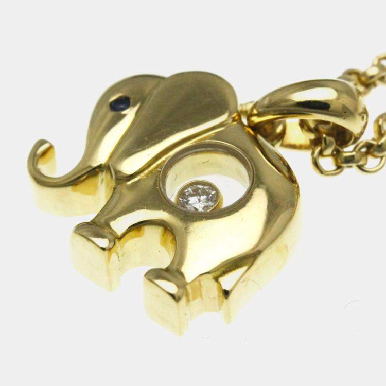 Pre Owned Chopard 18K Yellow Gold Diamond, Sapphire Happy Diamonds Elephant Pendant Necklace