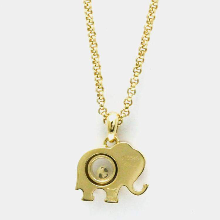 Pre Owned Chopard 18K Yellow Gold Diamond, Sapphire Happy Diamonds Elephant Pendant Necklace