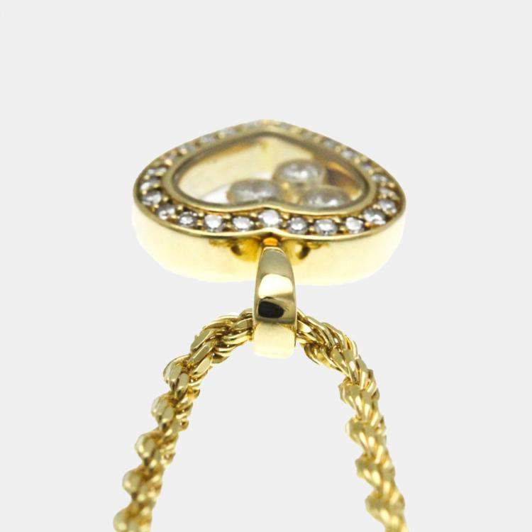 Pre Owned Chopard 18K Yellow Gold Diamond Happy Hearts Icon Pendant Necklace