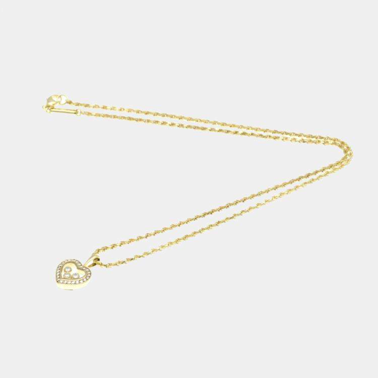Pre Owned Chopard 18K Yellow Gold Diamond Happy Hearts Icon Pendant Necklace