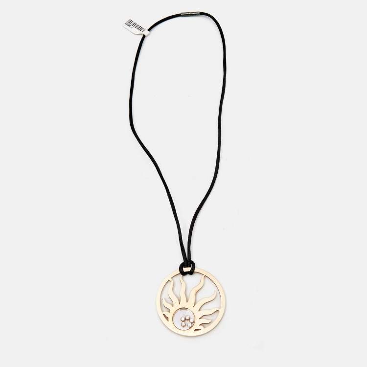 Pre Owned Chopard Happy Sun Diamond 18k Rose Gold Leather Necklace