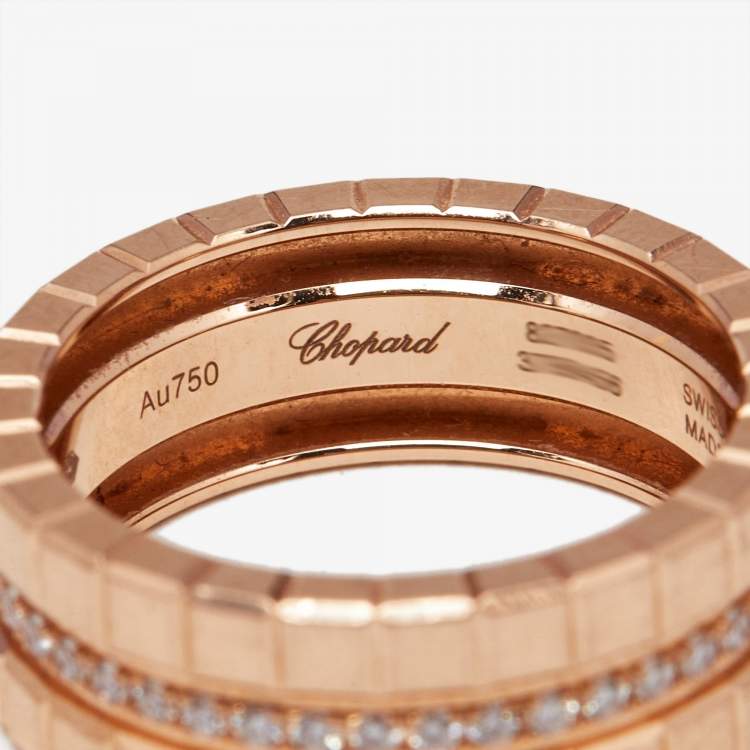 Pre Owned Chopard Ice Cube Diamonds 18k Rose Gold Ring Size 50