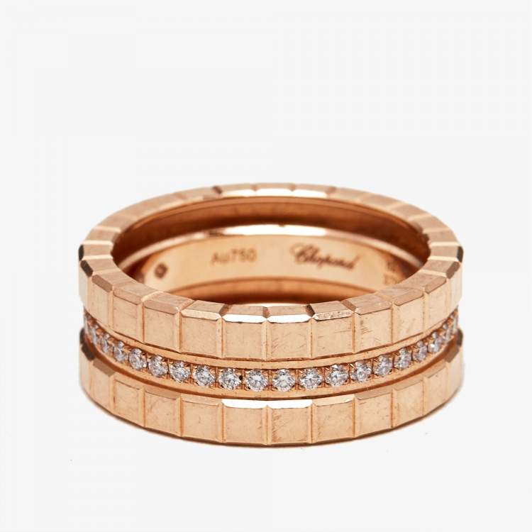 Pre Owned Chopard Ice Cube Diamonds 18k Rose Gold Ring Size 50