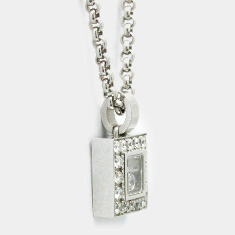 Pre Owned Chopard 18K White Gold Happy Diamond Square Necklace