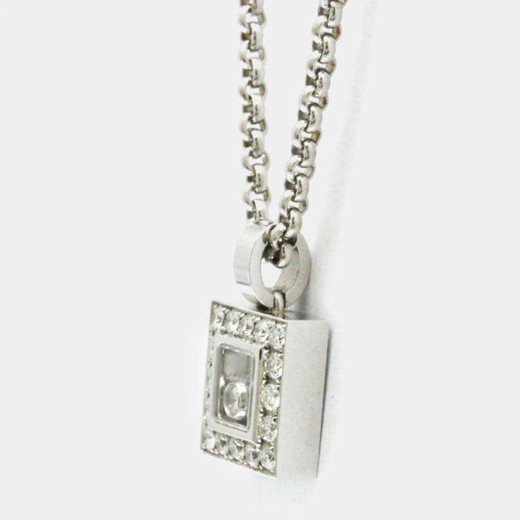 Pre Owned Chopard 18K White Gold Happy Diamond Square Necklace