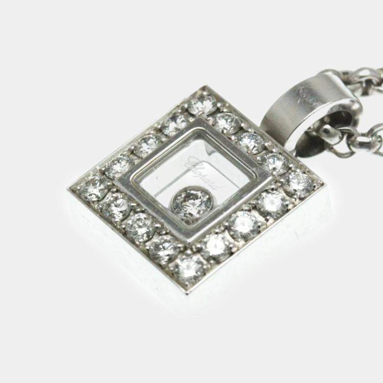 Pre Owned Chopard 18K White Gold Happy Diamond Square Necklace