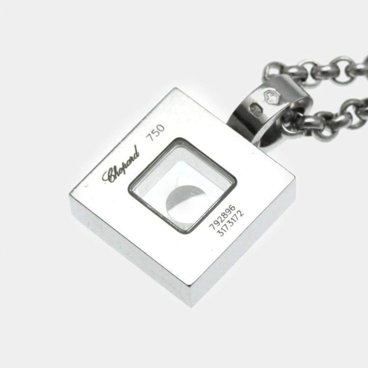 Pre Owned Chopard 18K White Gold Happy Diamond Square Necklace
