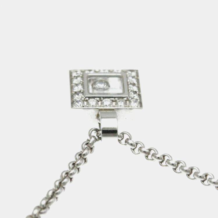 Pre Owned Chopard 18K White Gold Happy Diamond Square Necklace