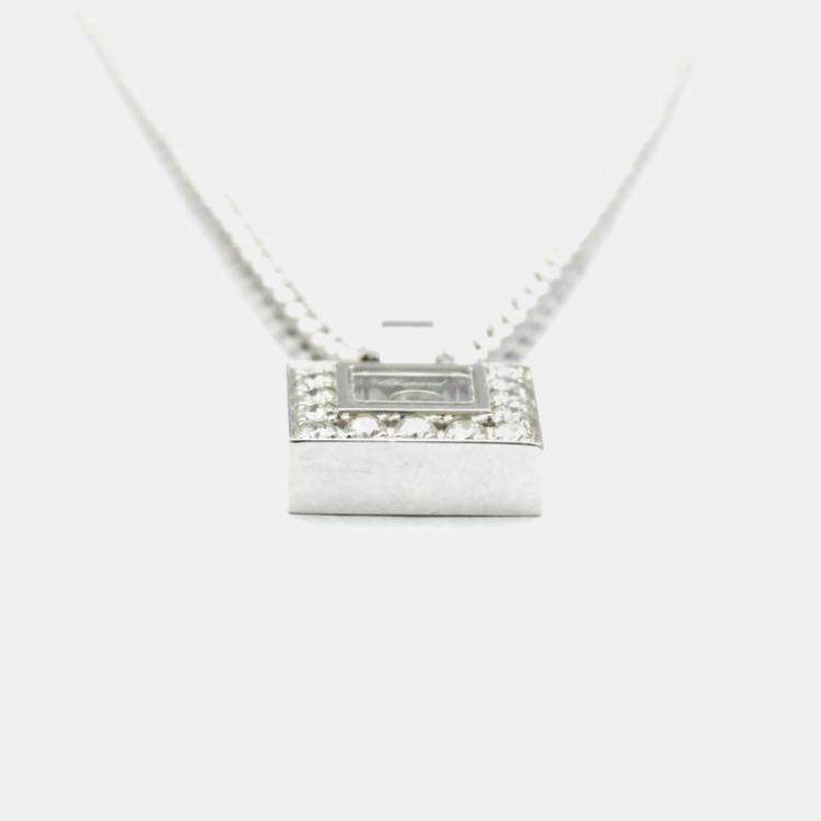 Pre Owned Chopard 18K White Gold Happy Diamond Square Necklace