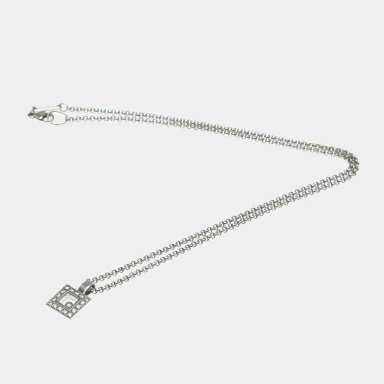 Pre Owned Chopard 18K White Gold Happy Diamond Square Necklace