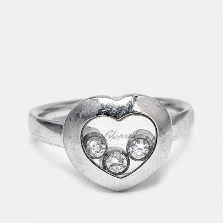 Pre Owned Chopard Happy Hearts Diamonds 18k White Gold Ring Size 53