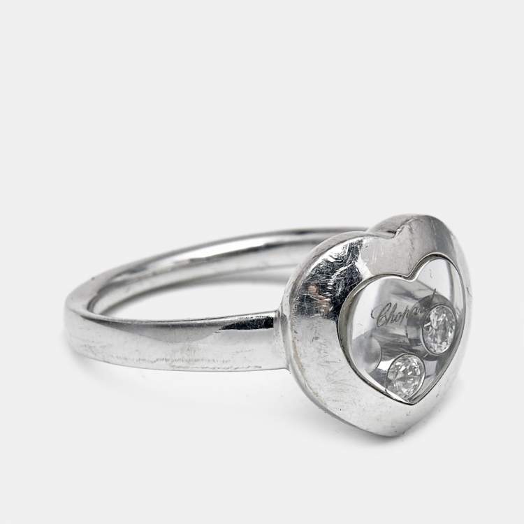Pre Owned Chopard Happy Hearts Diamonds 18k White Gold Ring Size 53
