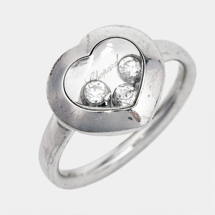 Pre Owned Chopard Happy Hearts Diamonds 18k White Gold Ring Size 53