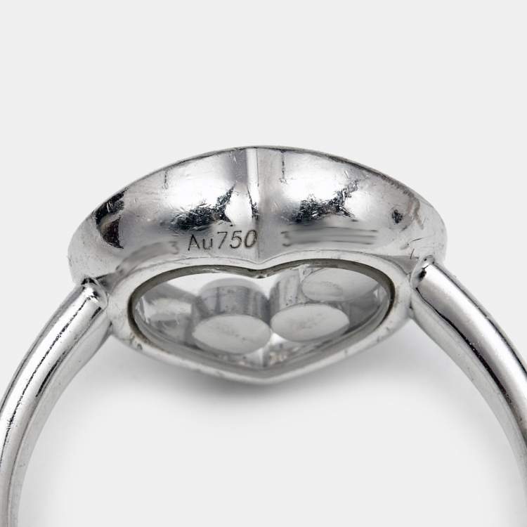 Pre Owned Chopard Happy Hearts Diamonds 18k White Gold Ring Size 53