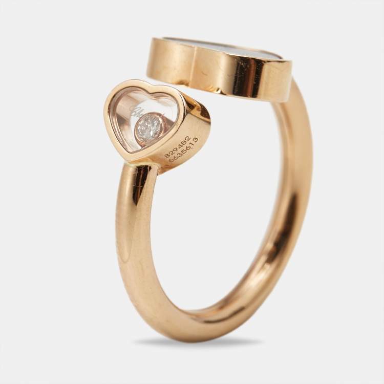 Pre Owned Chopard Happy Hearts Onyx Diamond 18k Rose Gold Ring Size 51