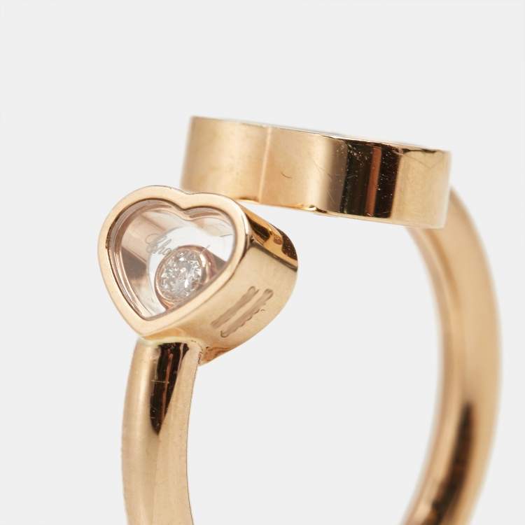 Pre Owned Chopard Happy Hearts Onyx Diamond 18k Rose Gold Ring Size 51