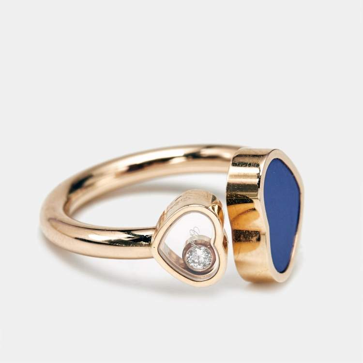 Pre Owned Chopard Happy Hearts Lapis Lazuli Diamond 18k Rose Gold Ring Size 51