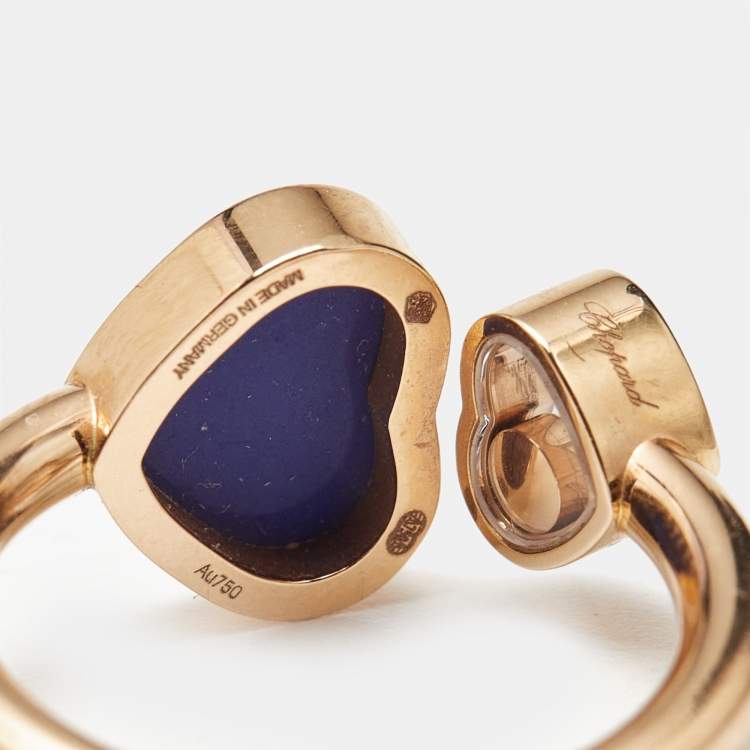 Pre Owned Chopard Happy Hearts Lapis Lazuli Diamond 18k Rose Gold Ring Size 51