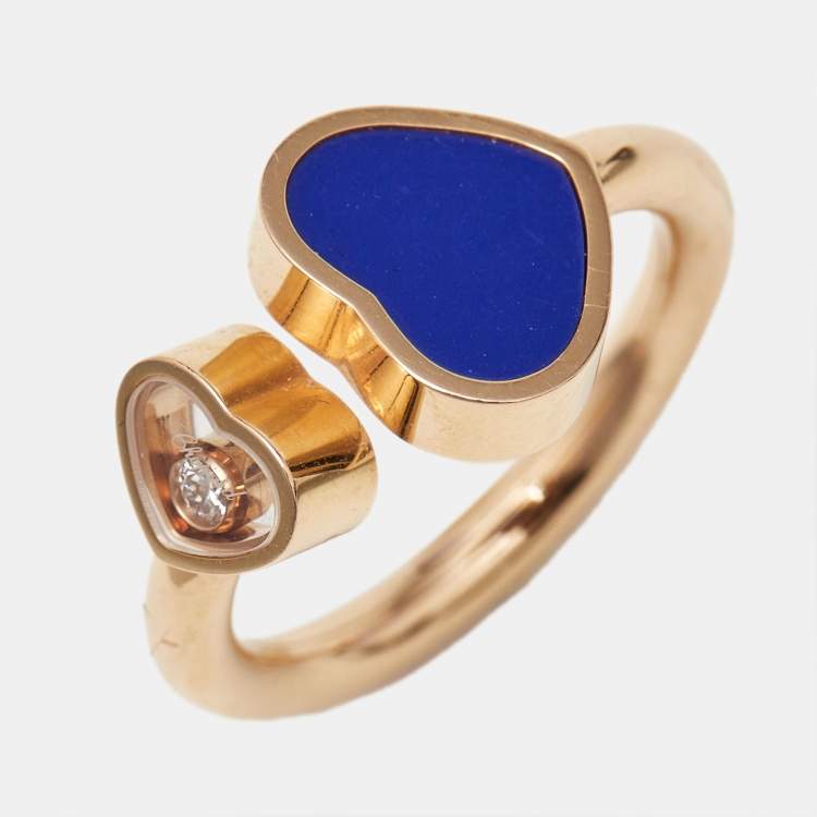 Pre Owned Chopard Happy Hearts Lapis Lazuli Diamond 18k Rose Gold Ring Size 51