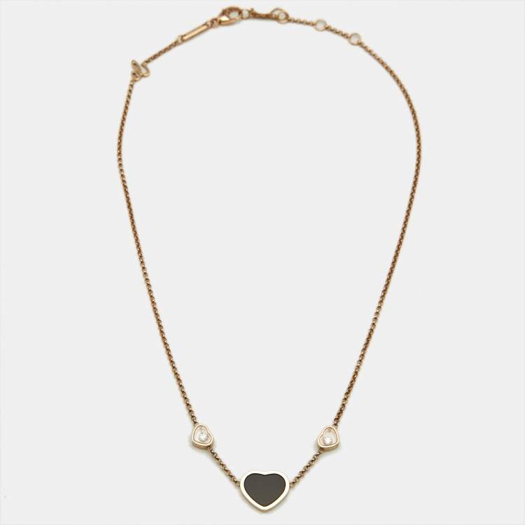 Pre Owned Chopard Happy Hearts Onyx Diamonds 18k Rose Gold Necklace