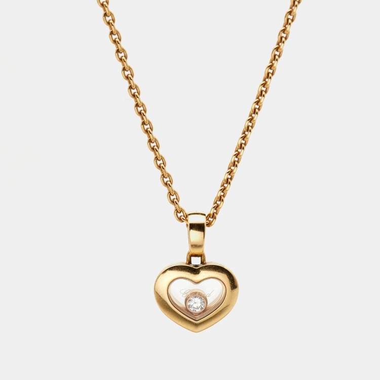 Pre Owned Chopard Happy Diamonds 18K Yellow Gold Heart Pendant Necklace 