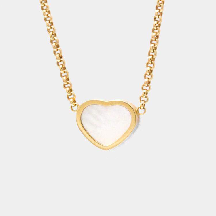 Pre Owned Chopard Happy Hearts 18K Rose Gold and Mother of Pearl Pendant Necklace