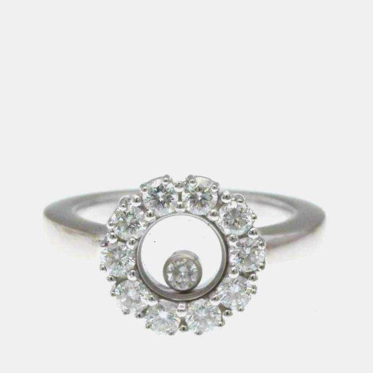 Pre Owned Chopard Happy Diamonds 18K White Gold and Diamond Band Ring EU 47