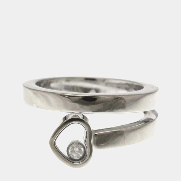 Pre Owned Chopard Happy Heart Twist 18K White Gold Diamond Ring EU 49