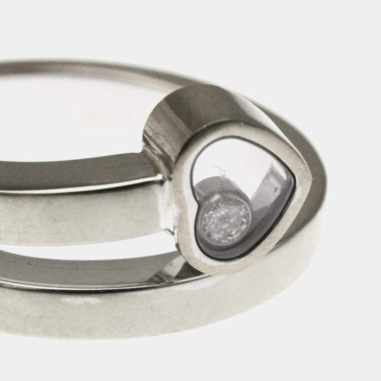 Pre Owned Chopard Happy Heart Twist 18K White Gold Diamond Ring EU 49