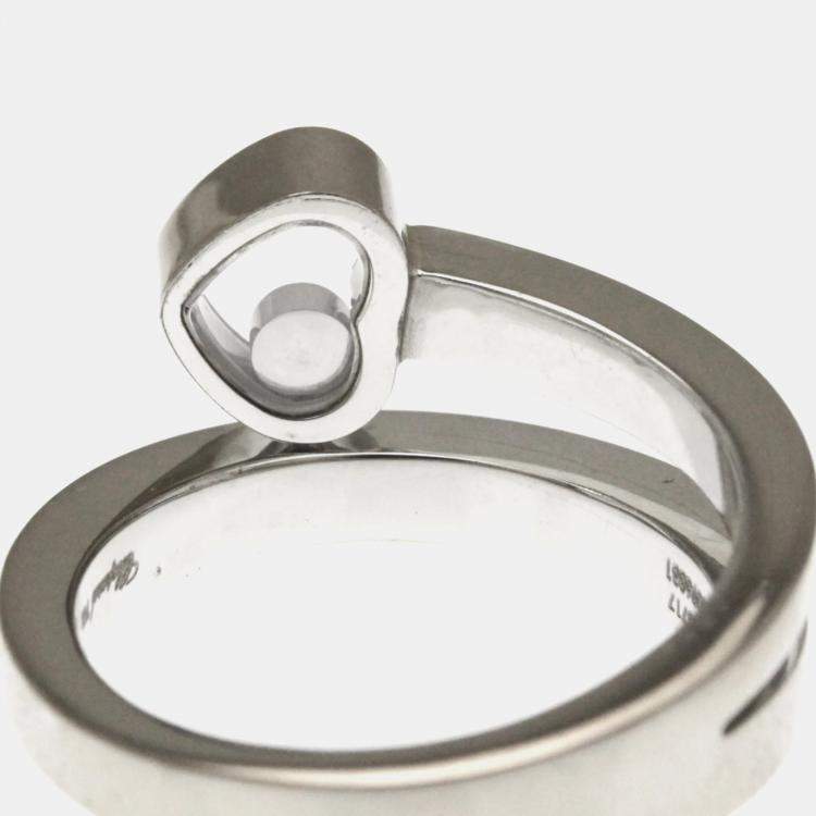 Pre Owned Chopard Happy Heart Twist 18K White Gold Diamond Ring EU 49