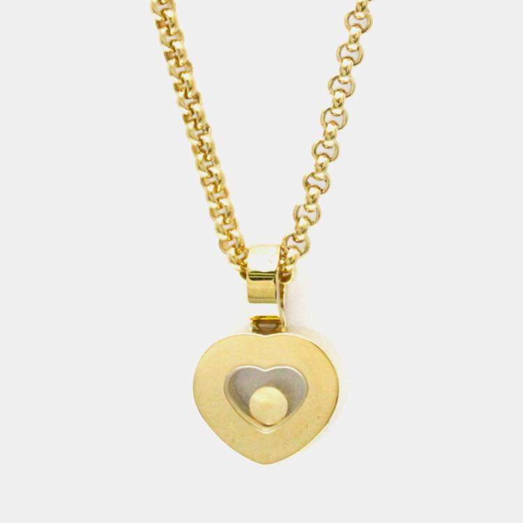 Pre Owned Chopard Happy Hearts 18K Yellow Gold Diamond Pendant Necklace
