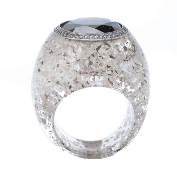 Pre Owned Chopard Golden Diamond Collection Diamond Gold Flecked Resin Ring Size 54.5