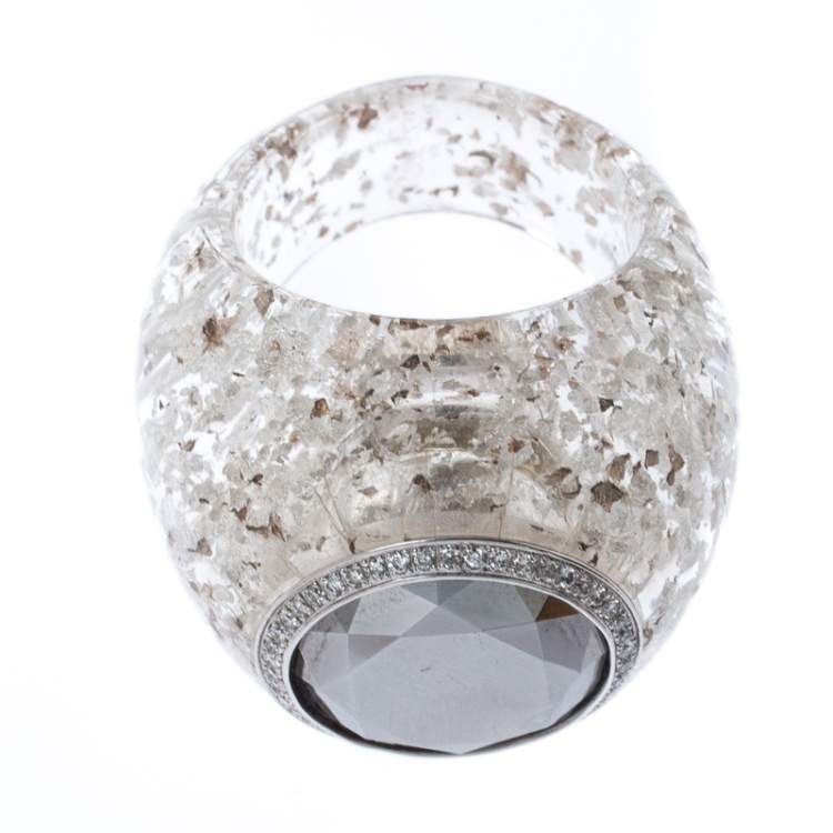 Pre Owned Chopard Golden Diamond Collection Diamond Gold Flecked Resin Ring Size 54.5