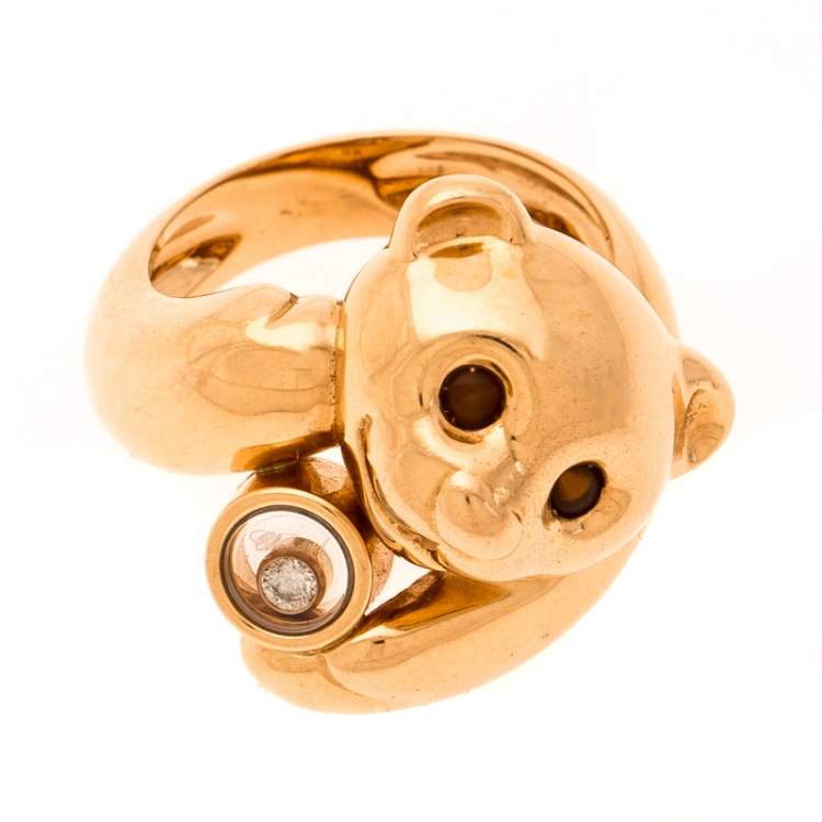 Pre Owned Chopard Animal World Bear Diamond Agate 18k Rose Gold Ring Size 54.5