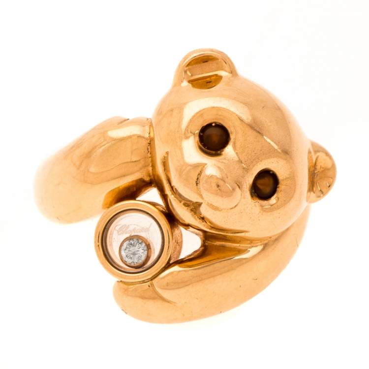 Pre Owned Chopard Animal World Bear Diamond Agate 18k Rose Gold Ring Size 54.5