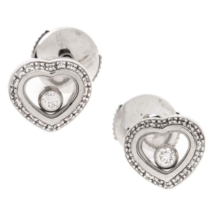 Pre Owned Chopard Happy Diamonds 18K White Gold Heart Stud Earrings