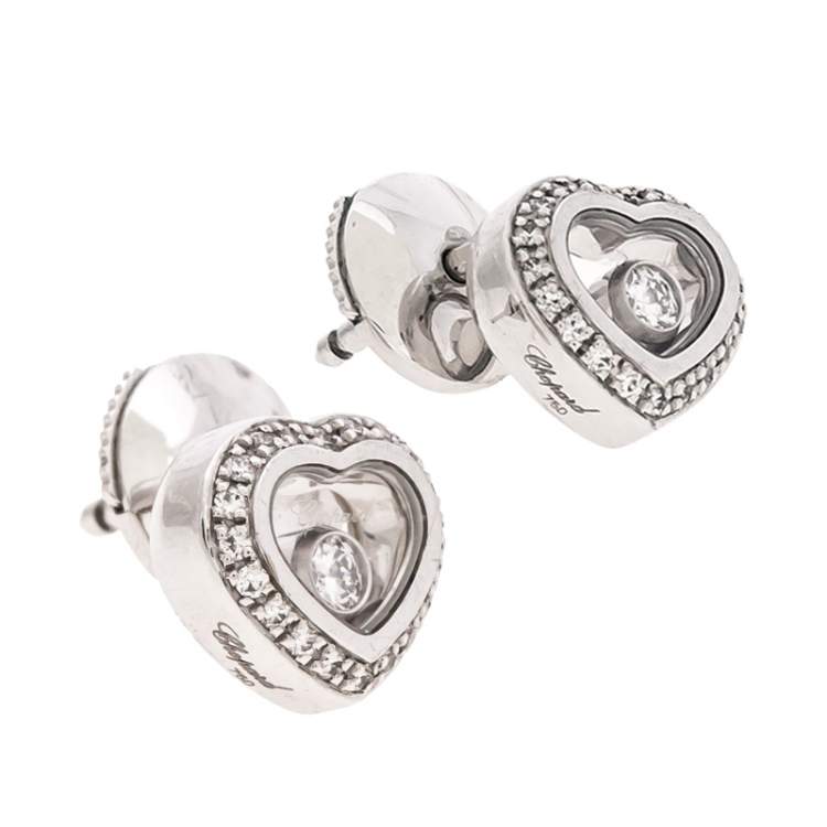 Pre Owned Chopard Happy Diamonds 18K White Gold Heart Stud Earrings