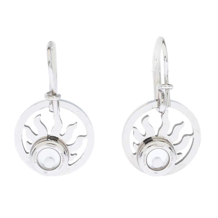 Pre Owned Chopard Happy Diamond Sun 18K White Gold Drop Earrings