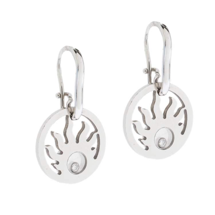 Pre Owned Chopard Happy Diamond Sun 18K White Gold Drop Earrings