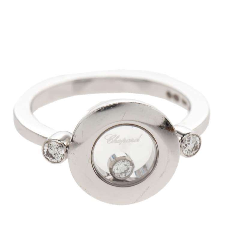 Pre Owned Chopard Happy Diamond 18K White Gold Ring EU 53