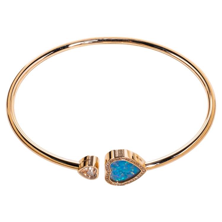 Pre Owned Chopard Happy Hearts Opal & Diamond 18K Rose Gold Open Bracelet S