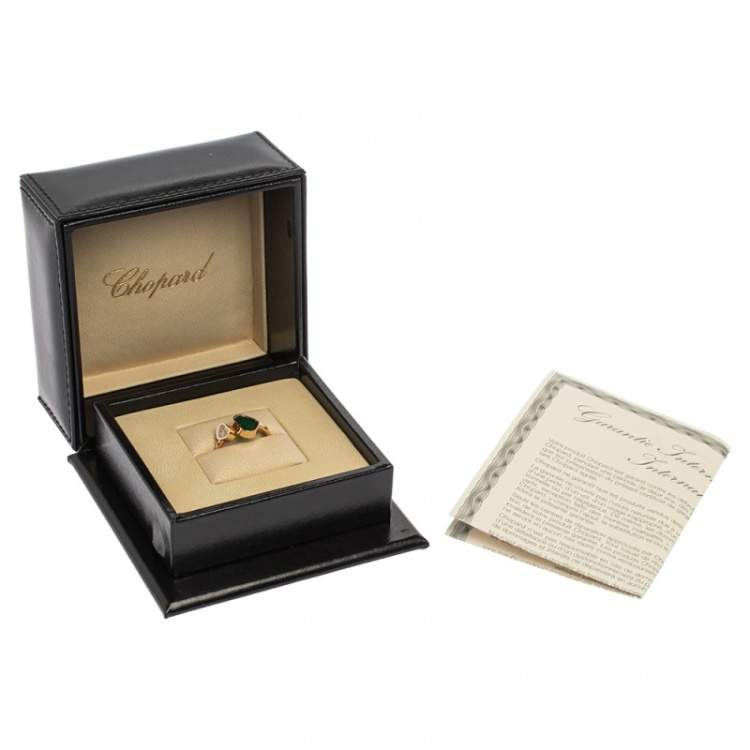 Pre Owned Chopard Happy Hearts Green Agate Diamond 18K Rose Gold Ring Size 52/53