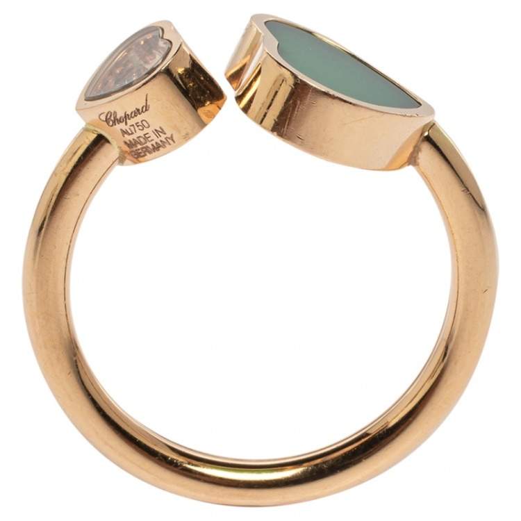 Pre Owned Chopard Happy Hearts Green Agate Diamond 18K Rose Gold Ring Size 52/53